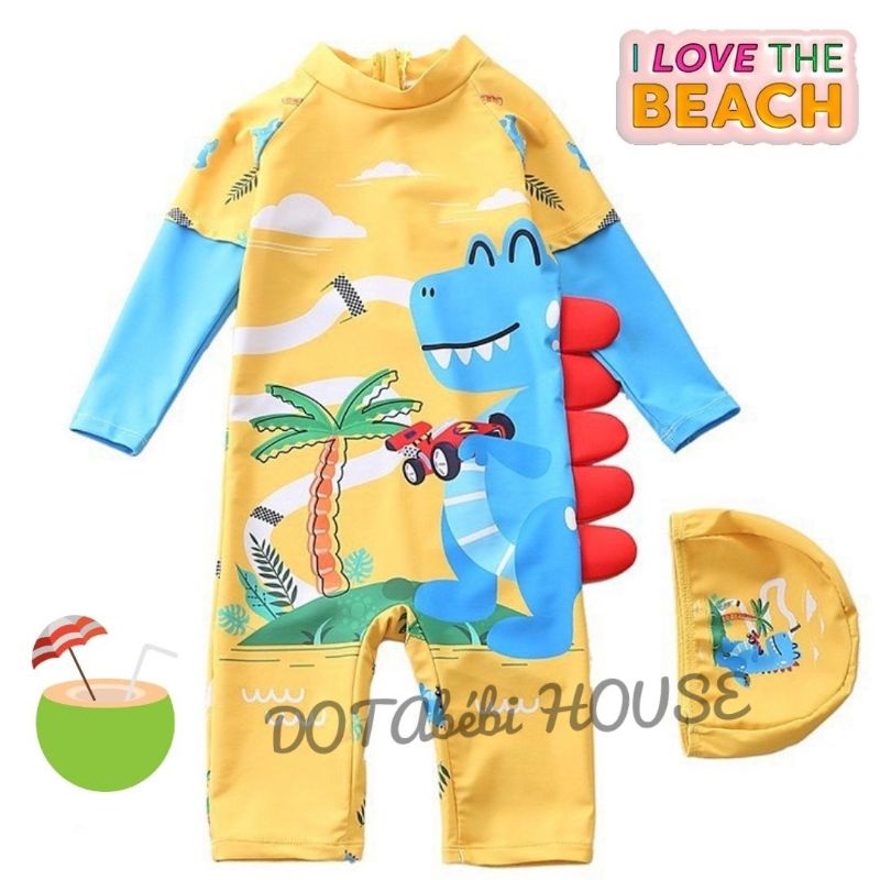 16-35kg Áo tắm Đồ bơi liền thân có nón, dài tay chống nắng mã SW0210 khủng long size đại cho bé trai - DOTAbébi HOUSE