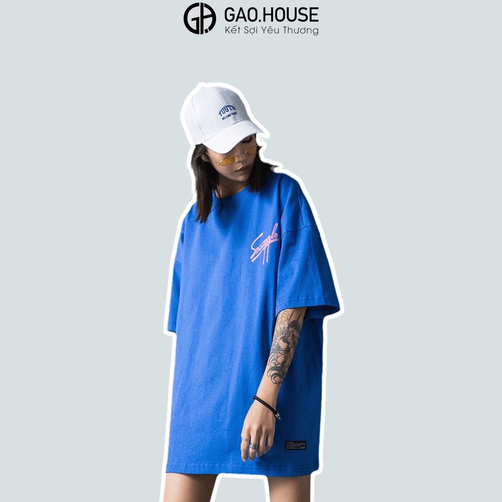 Áo thun nam nữ cộc tay Gạo House cotton màu xanh đậm Strunggle dáng oversize V217