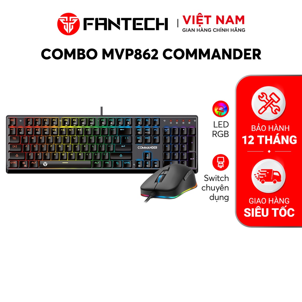 Combo Bàn Phím Cơ + Chuột Gaming FANTECH MVP862 COMMANDER Outemu Optical Blue Switch LED RGB Full Anti Ghosting