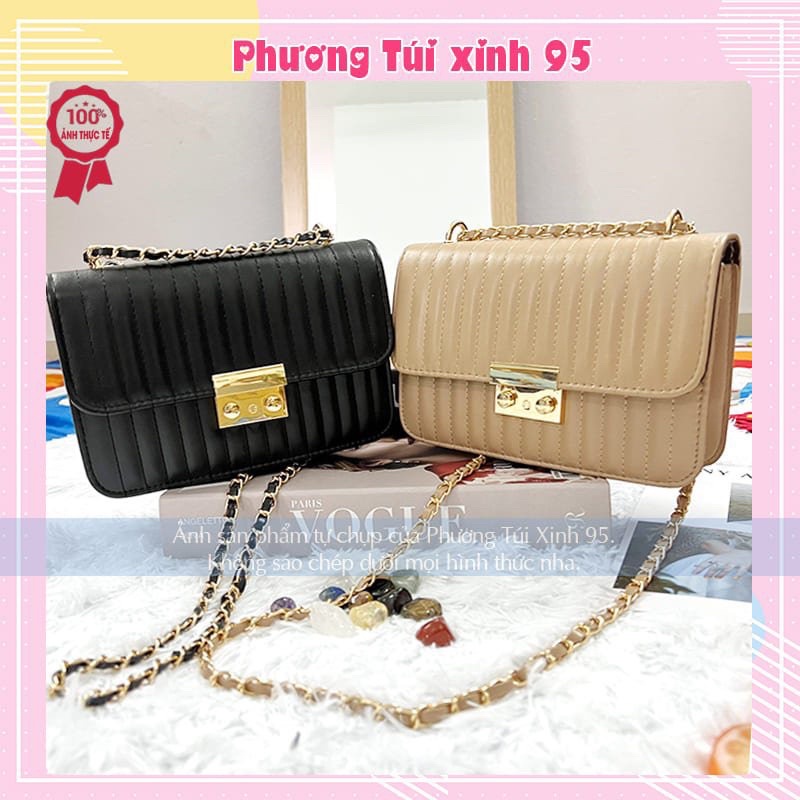 Túi xách nữ đẹp đeo chéo da mềm thiết kế vân kẻ sọc độc đáo Phuongtuixinh AC112