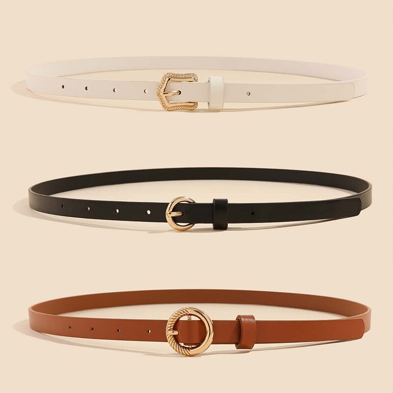 Thắt Lưng Da PU Bản Nhỏ Khóa Kim Loại Phong Cách Retro Cho Nữ