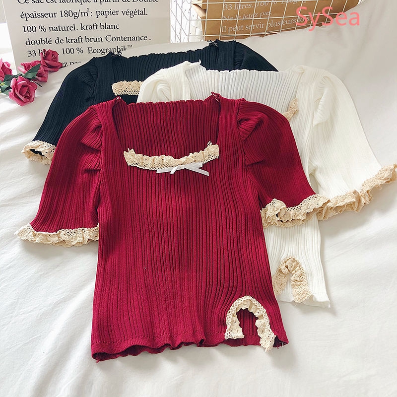 Áo nữ tay ngắn phối ren phong cách thời trang mùa hè dành cho nữ