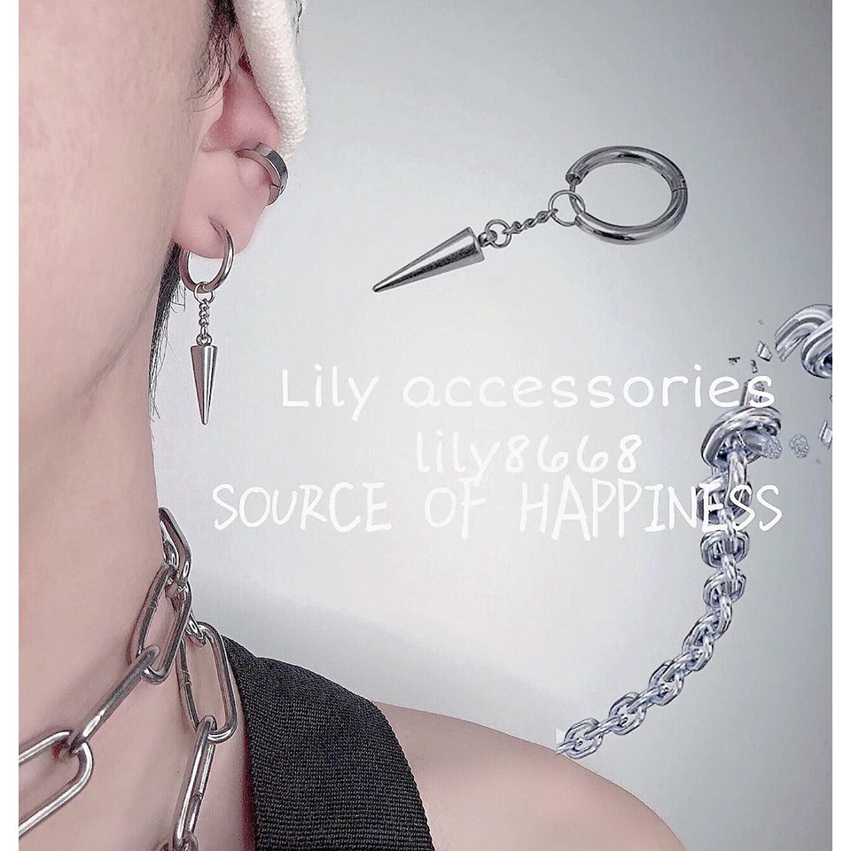 khuyên tai titan dây xích mũi nhọn cho nam nữ không gỉ không đen không dị ứng