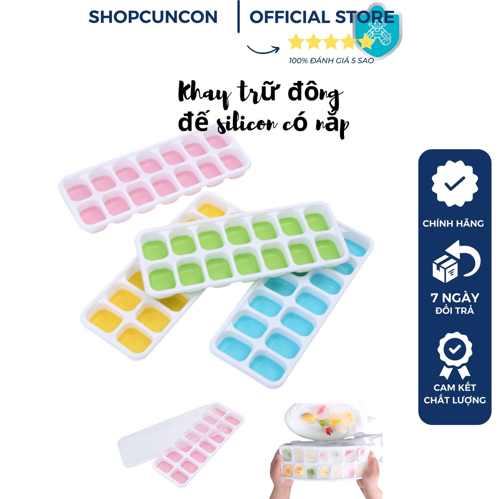 Khay trữ đồ ăn dặm cho bé Khay trữ dashi có nắp đậy đế sillicon tiện lợi