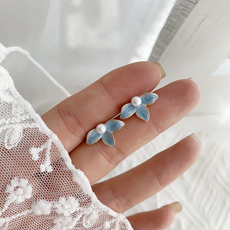 Khuyên tai kẹp không bấm lỗ chốt cố định K242 bằng hợp kim mạ vàng hình bông hoa đính hạt trai dáng ngắn Leous