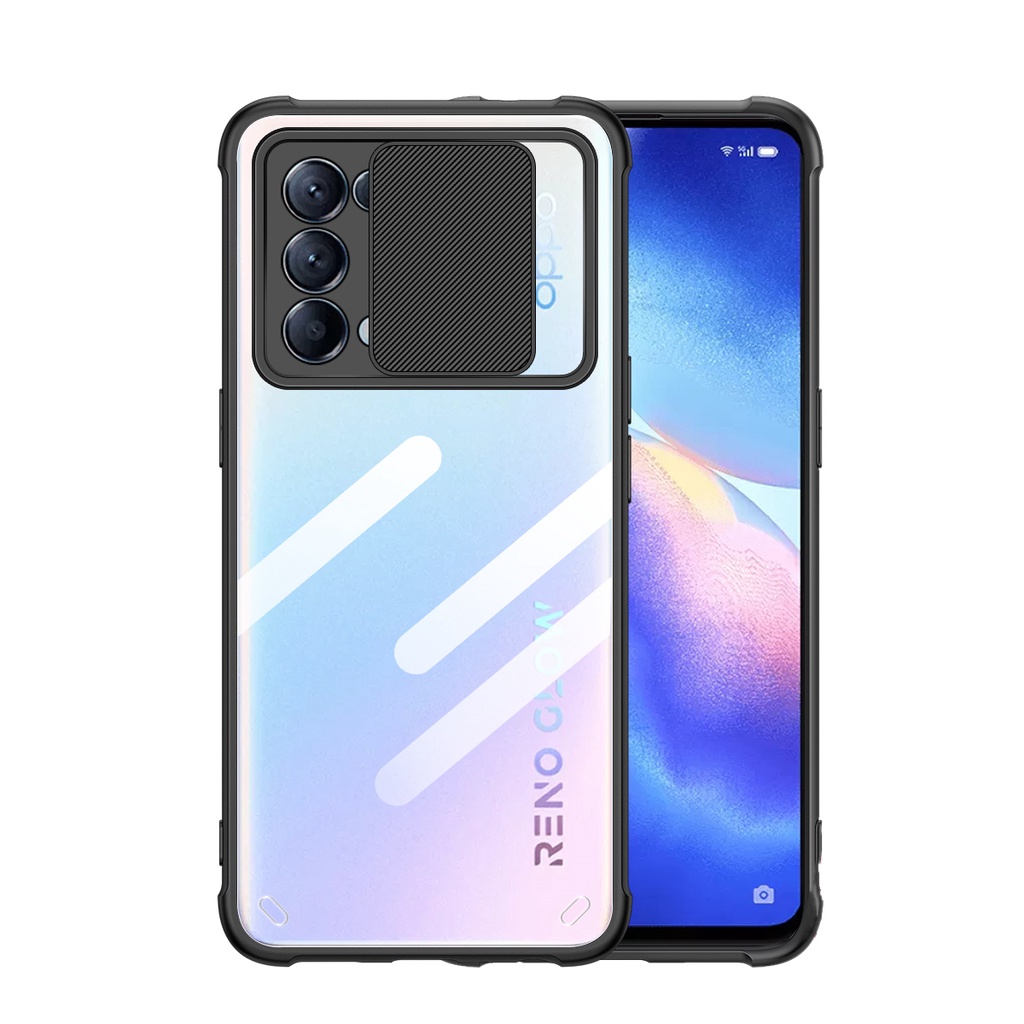 Ốp điện thoại mặt nhám có nắp trượt bảo vệ camera cho OPPO Reno6 Z 5G / Reno5 6 Pro / Reno4 Pro