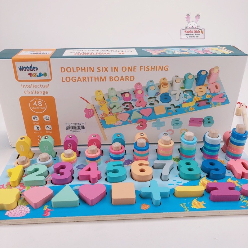 Bộ đồ chơi gỗ toán học-cho bé từ 1-5 tuổi -câu cá-đếm số-đếm vòng-thả khối-rèn luyện phép tính cho bé