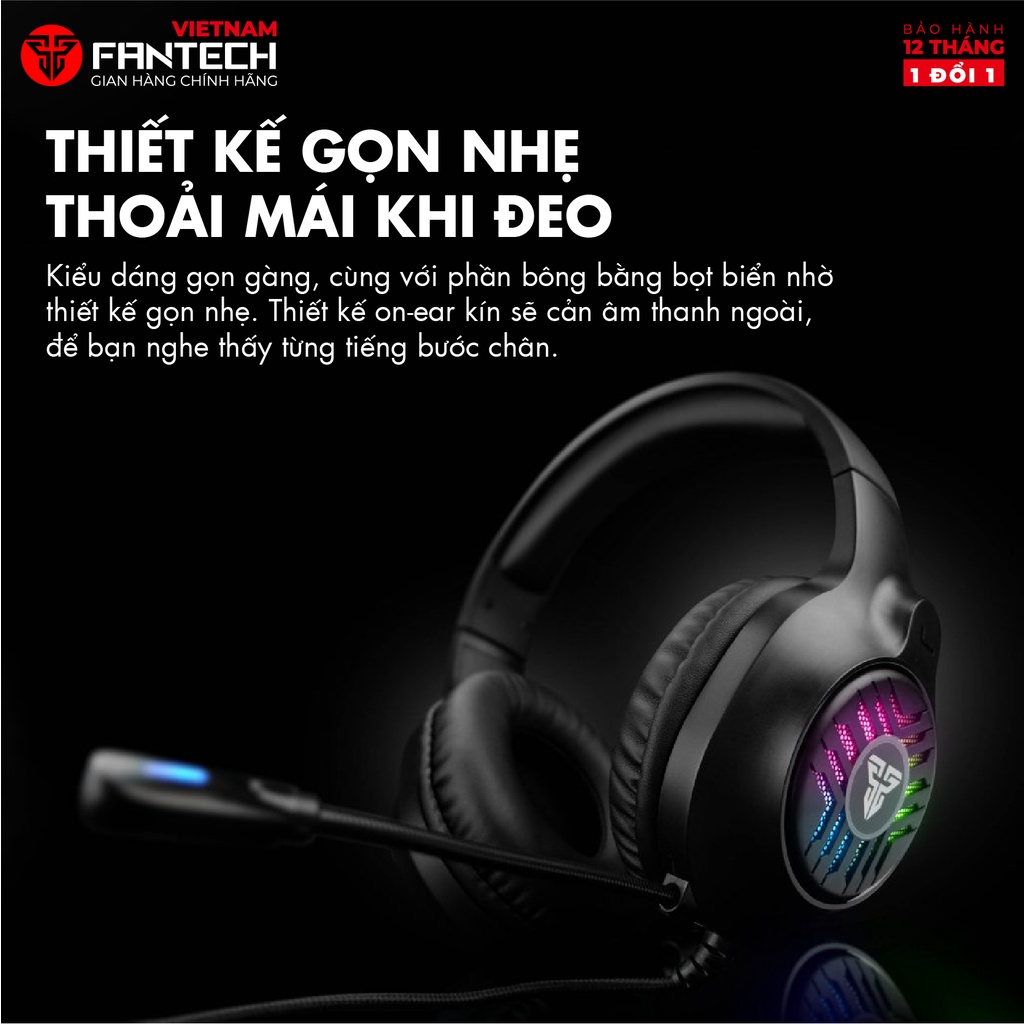 Tai Nghe Gaming FANTECH MH87 Đèn LED RGB, Micro Chống Ồn - Chân Cắm USB + 3.5mm - Hàng Phân Phối Chính Hãng