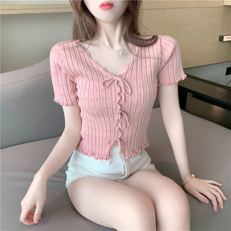 Áo Thun Tay Ngắn Cổ Chữ V Dáng Ôm Thời Trang Cho Nữ 2021 | BigBuy360 - bigbuy360.vn