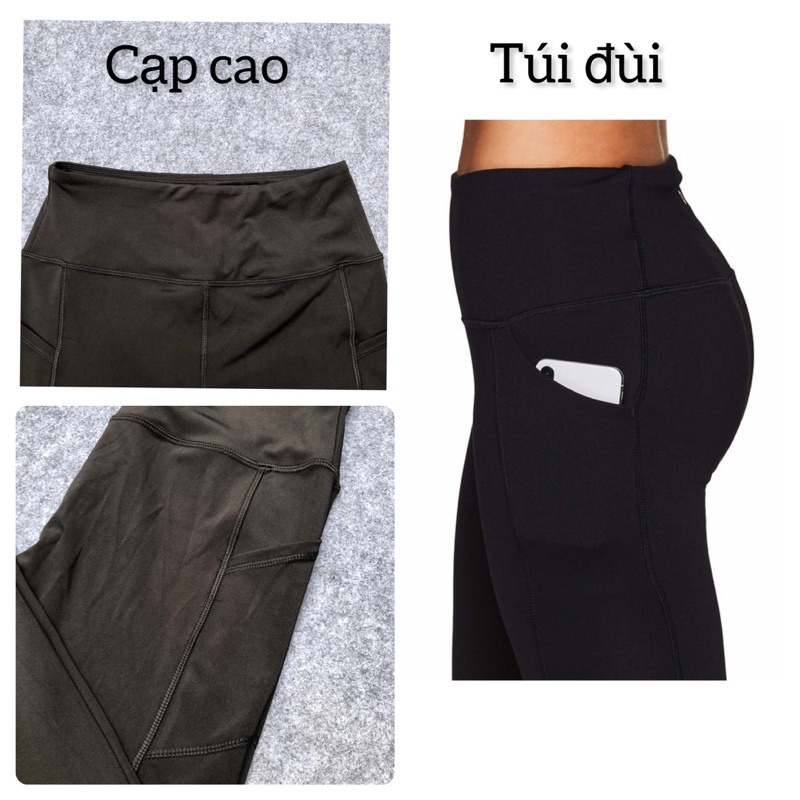 Quần Legging Lửng Phối Túi Đùi Đen Co Giãn Hàng Xuất Xịn