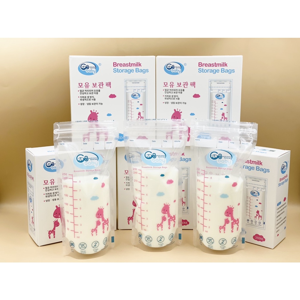 (Mẫu túi cứng cáp) Hộp 50 túi trữ sữa GB BABY & KICHI 250ml