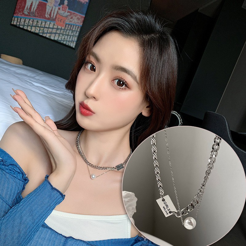 Vòng Cổ Thép Titan Nhiều Lớp Cho Nữ Phong Cách Hip Hop Thời Trang Han Quôc