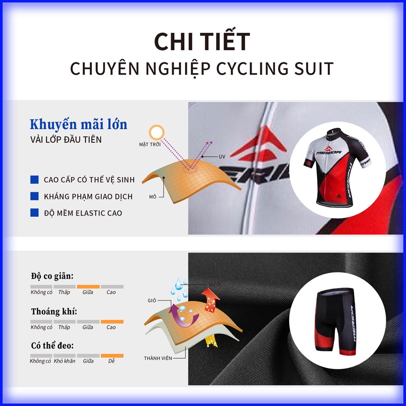 MERIOR Áo tay ngắn Đua xe đạp Đi xe đạp Bộ Jersey đi xe đạp có dây kéo & túi sau