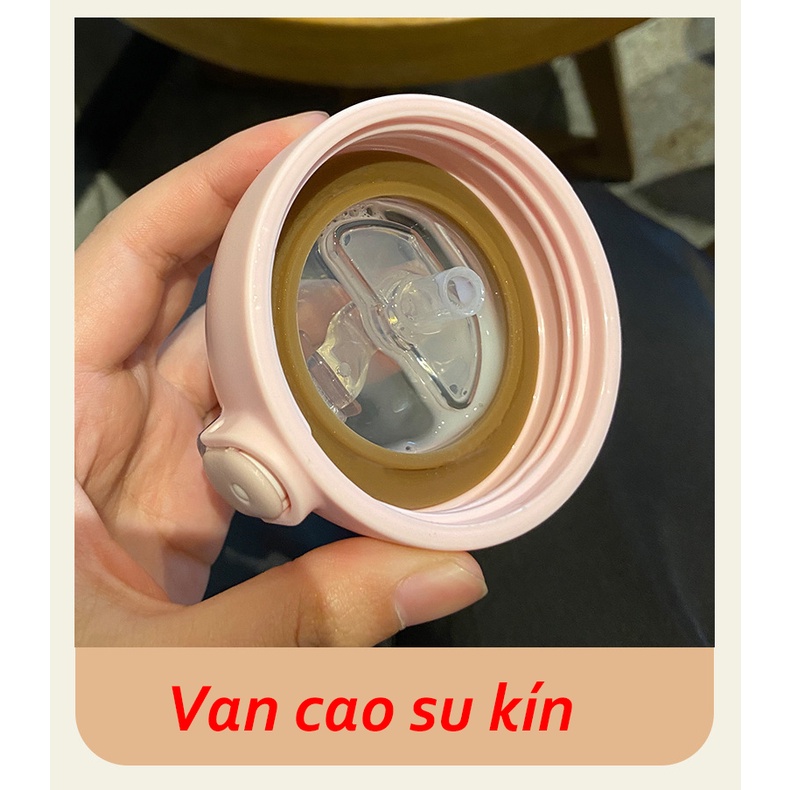 Bình nước cute có ống hút 380ml bình nước trẻ em đi học đi chơi có dây đeo tặng kèm sticker B4