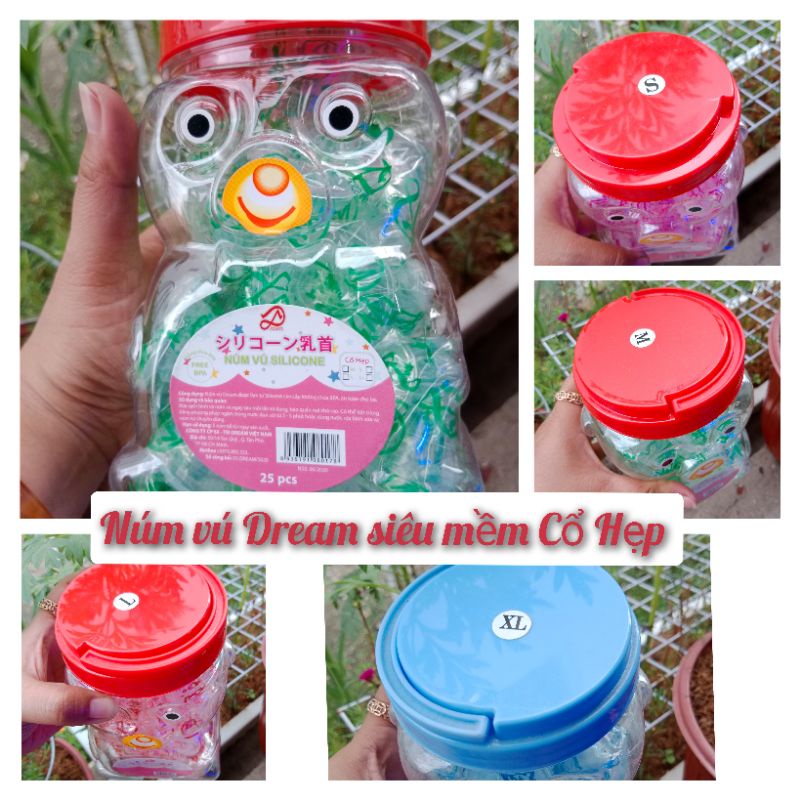 [Hũ/25 cái]Núm vú Silicone siêu mềm DREAM Cổ Hẹp size S/M/L/XL