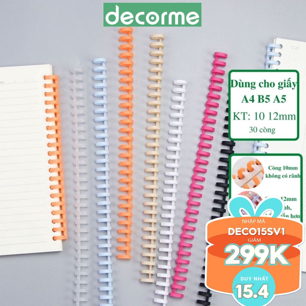 Còng giấy DecorMe thanh còng nhựa A4 B5 A5 20 26 30 lỗ làm sổ còng, binder đóng gáy sổ