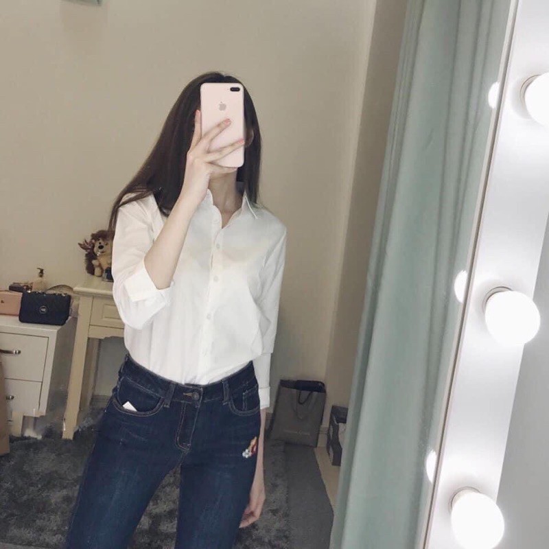 ẢNH THẬT❌ Áo sơ mi trắng UNI dài tay nữ