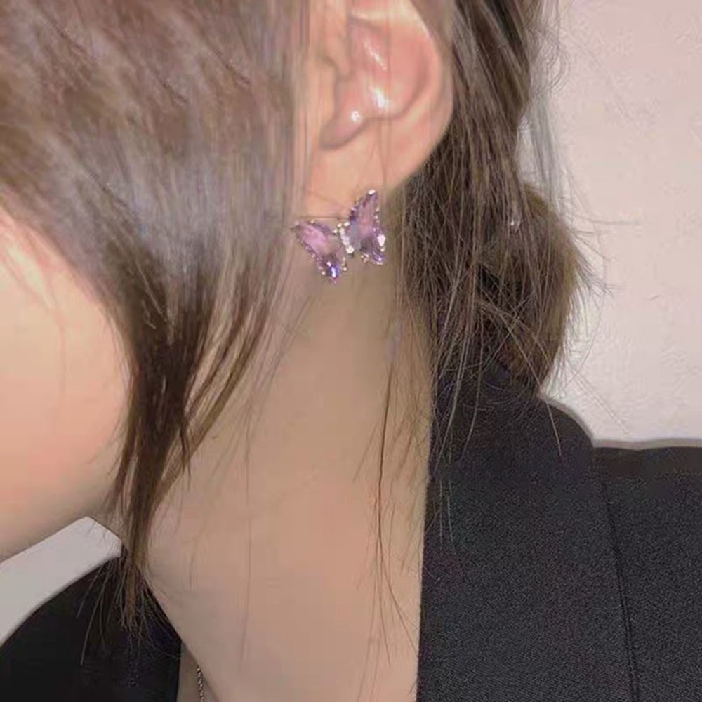 Bộ Vòng Cổ + Bông Tai + Nhẫn Hình Bướm Đính Đá Lấp Lánh Cho Nữ