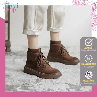 Giày boots nữ da lộn cổ thấp giày bốt martin nữ chất da lộn đế 4cm