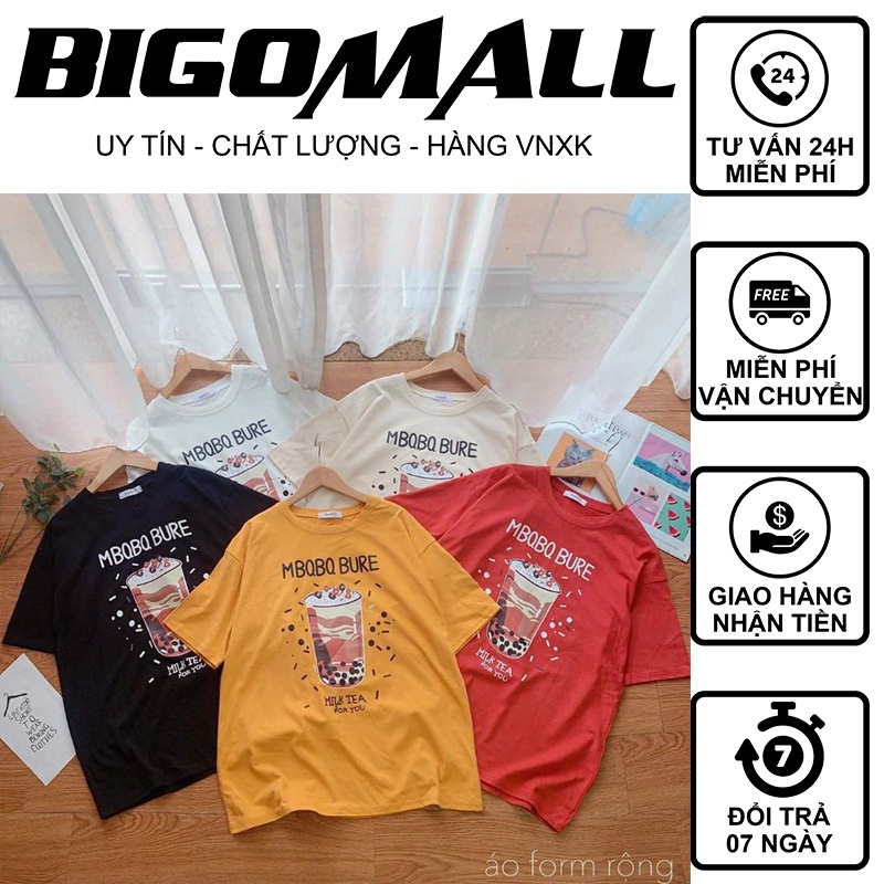 Áo phông nam nữ trà sữa MBQ Milk Tea BIGOMALL - Áo thun unisex ngắn tay Freesize 55kg