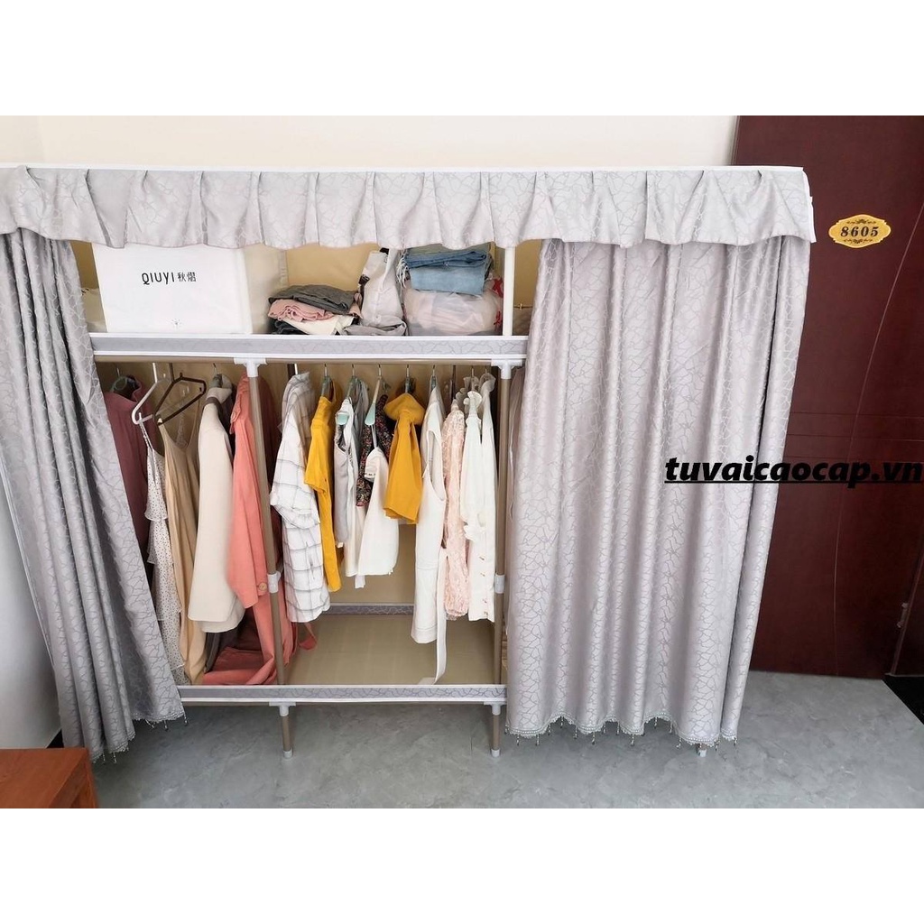 Tủ vải quần áo tủ treo quần áo khung gỗ 3 buồng GỖ BỌC NHỰA Loại 1