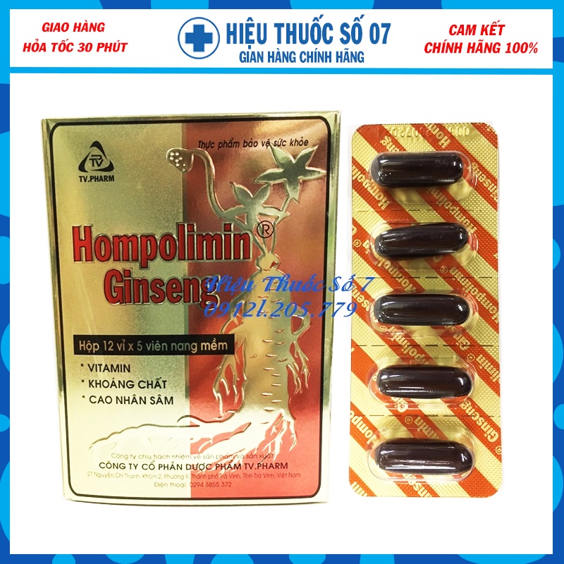 Hompolimin Ginseng TV.Pharma hộp 60 viên cung cấp vitamin và muối khoáng 12 vỉ x 5 viên