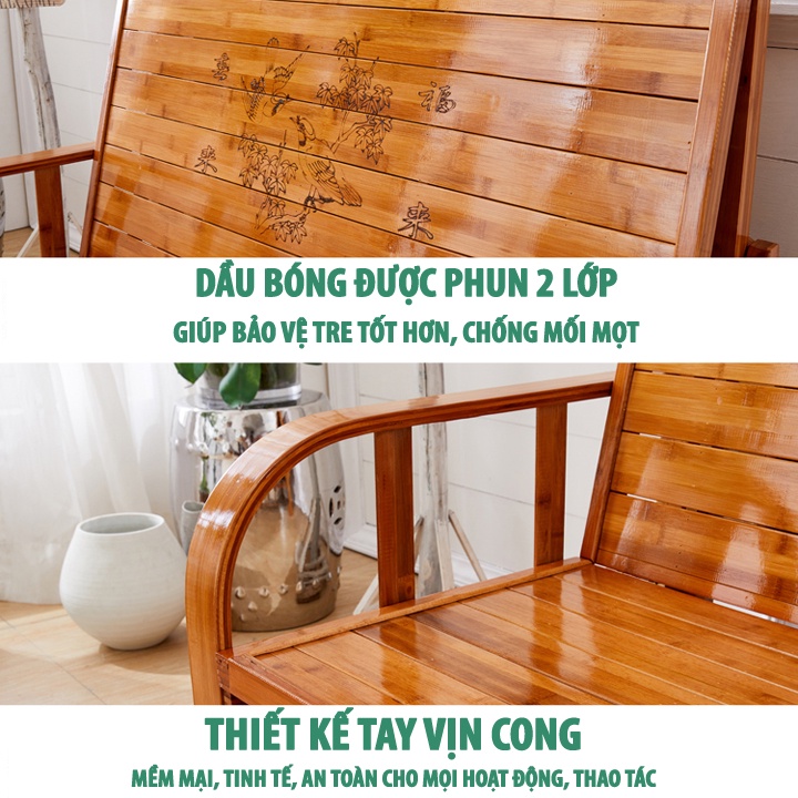 Sofa Giường Tre Cao Cấp KT 120x190cm hoặc 150x190cm, Giường Ngủ Gấp Gọn Thành Ghế Sofa Thông Minh Tặng Gối và Đệm