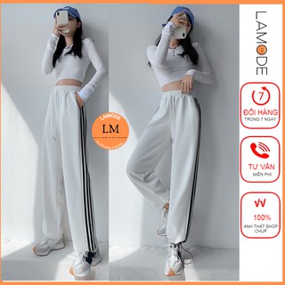 Quần jogger nữ ống rộng để suông hoặc rút dây bo gấu lamode, jogger nam nữ vải mềm mịn dáng thể thao
