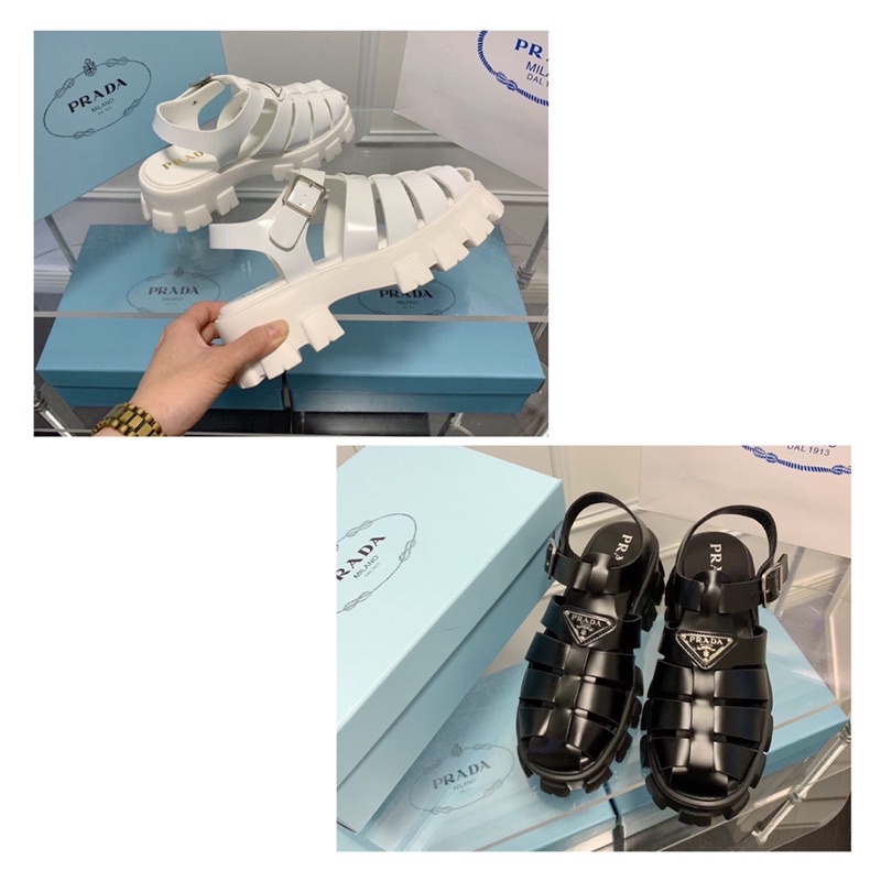 Sandal rọ prada mũi tròn đế bánh mì đế cao 5cm FULLBOX