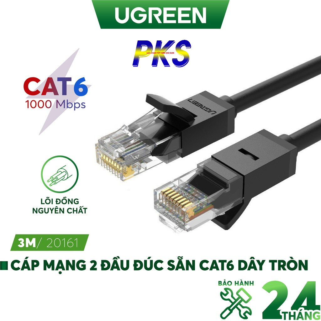 Cáp mạng CAT6 dài 3m đúc sẵn đầu tiếp xúc mạ vàng cao cấp Ugreen 20161