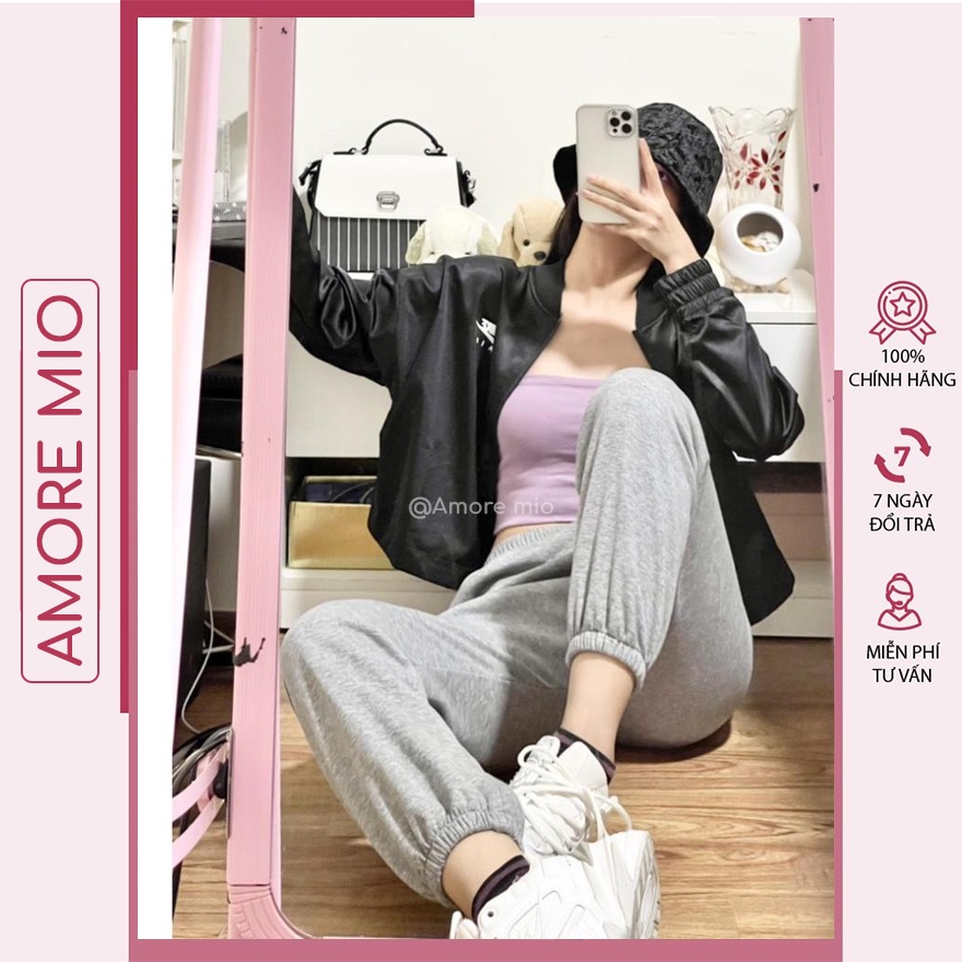 Quần jogger nữ dài có dây rút chất nỉ thun trơn form quần ống boom rộng unisex bo gấu đen xám phù hợp thể dục tập GYM