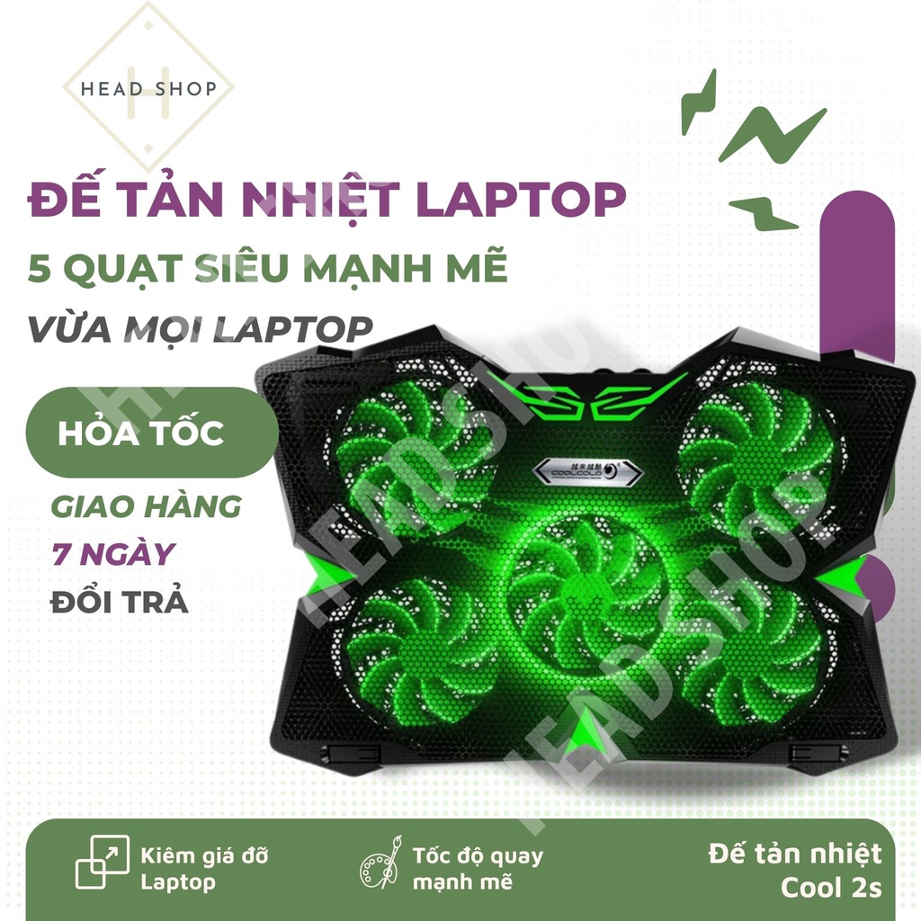 Đế tản nhiệt laptop 5 quạt quạt tản nhiệt gaming 1400RPM chống trượt làm mát nhanh COOL 2S HEAD shop