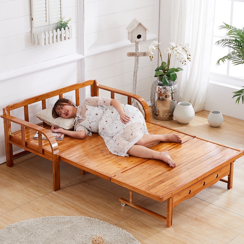 [Tặng Nệm Gối] - Giường tre gấp gọn thành ghế sofa tiết kiệm diện tích, Giường sofa tre ngủ thông minh gấp gọn 190x120cm