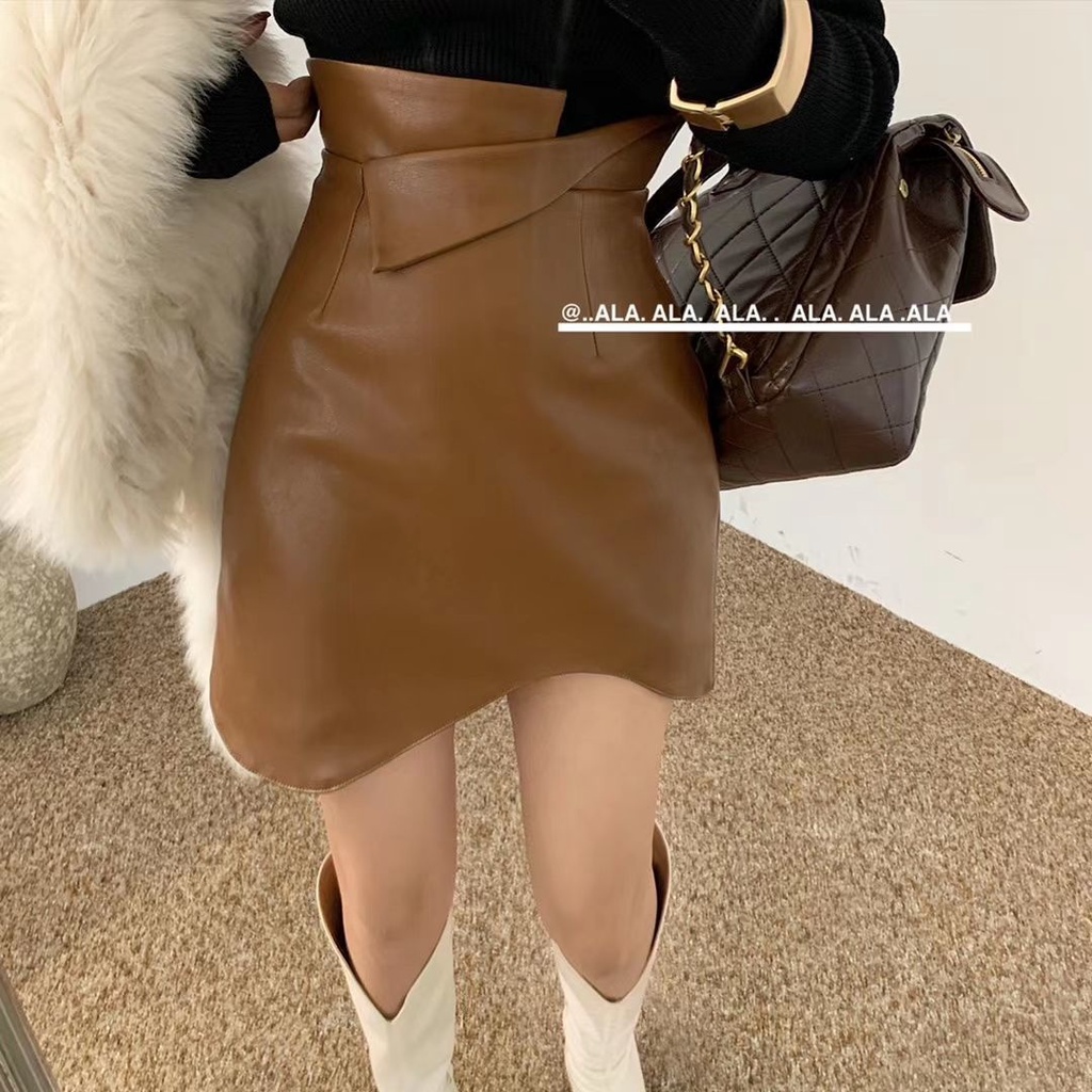 Chân váy chữ A bằng da PU phong cách Hàn Quốc dành cho nữ