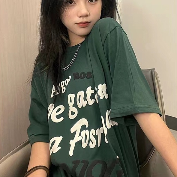 Áo thun ZHELIHANGFEI ngắn tay dáng rộng phong cách retro Mỹ độc đáo