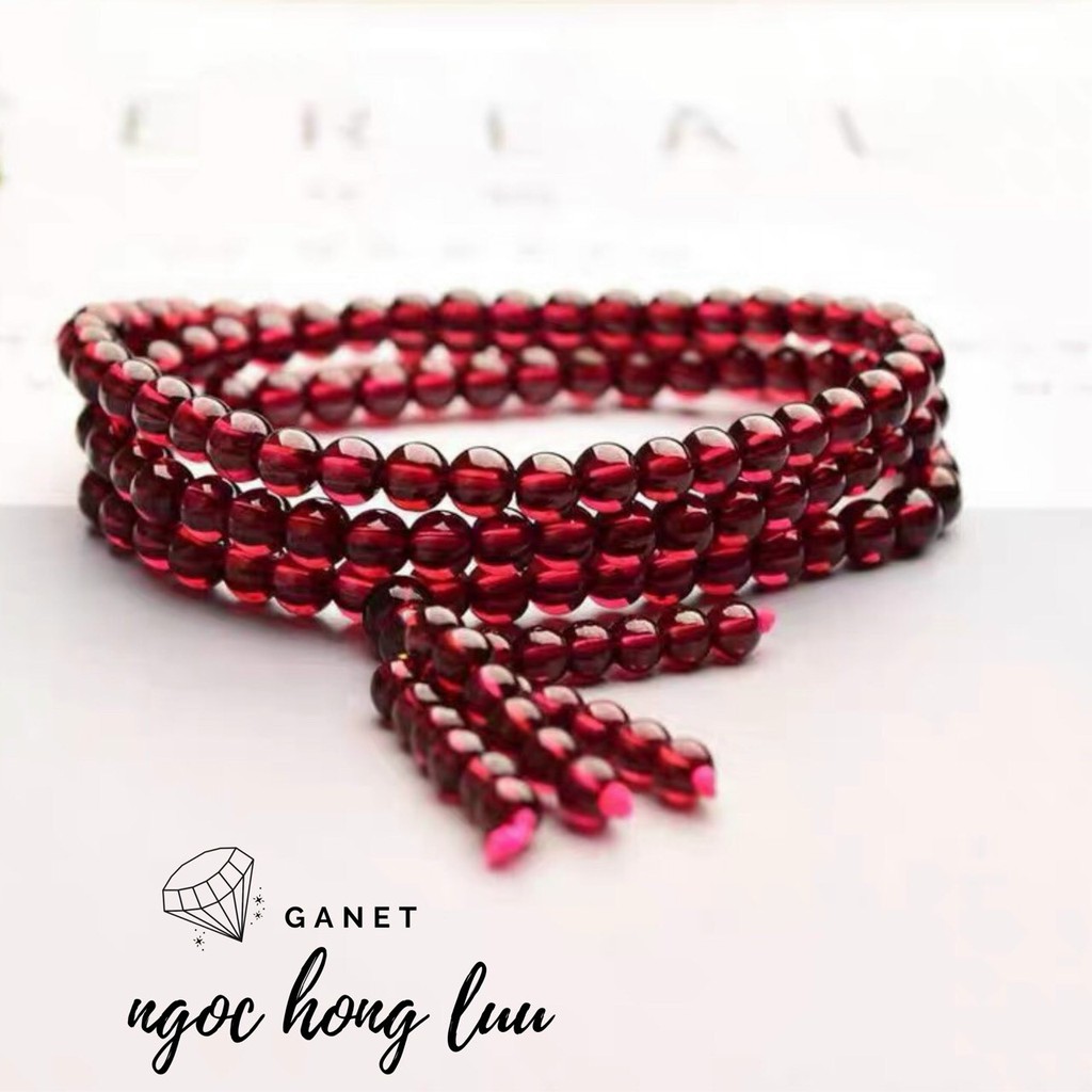 Vòng tay đá garnet quấn 3 vòng, hạt màu đỏ lựu, size 4 li, có tua rua, đẹp mắt, phong thủy