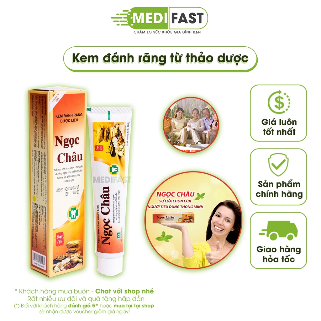 Kem đánh răng Ngọc Châu 125g Mẫu mới - Kem đánh răng thảo dược