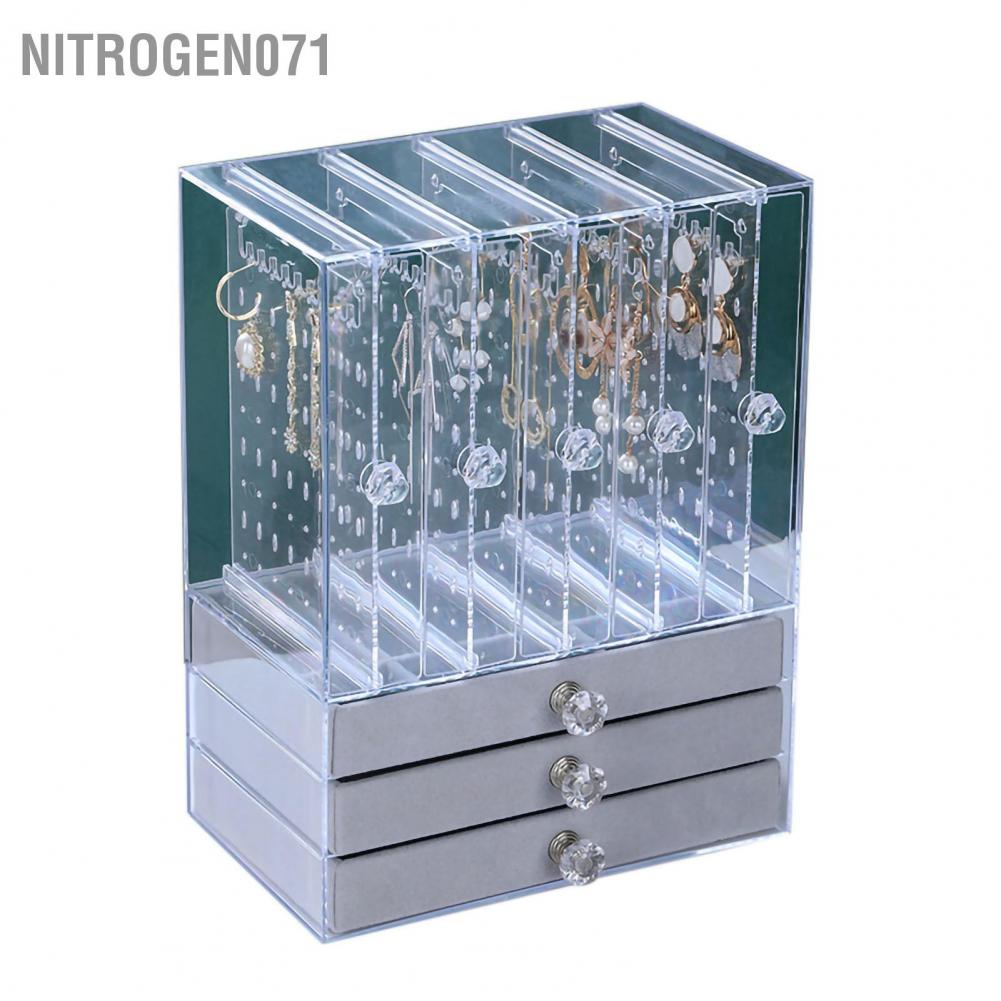 Nitrogen071 Hanging Jewelry Organizer Box Clear Display Stand with Drawers for Earring Rings Necklace