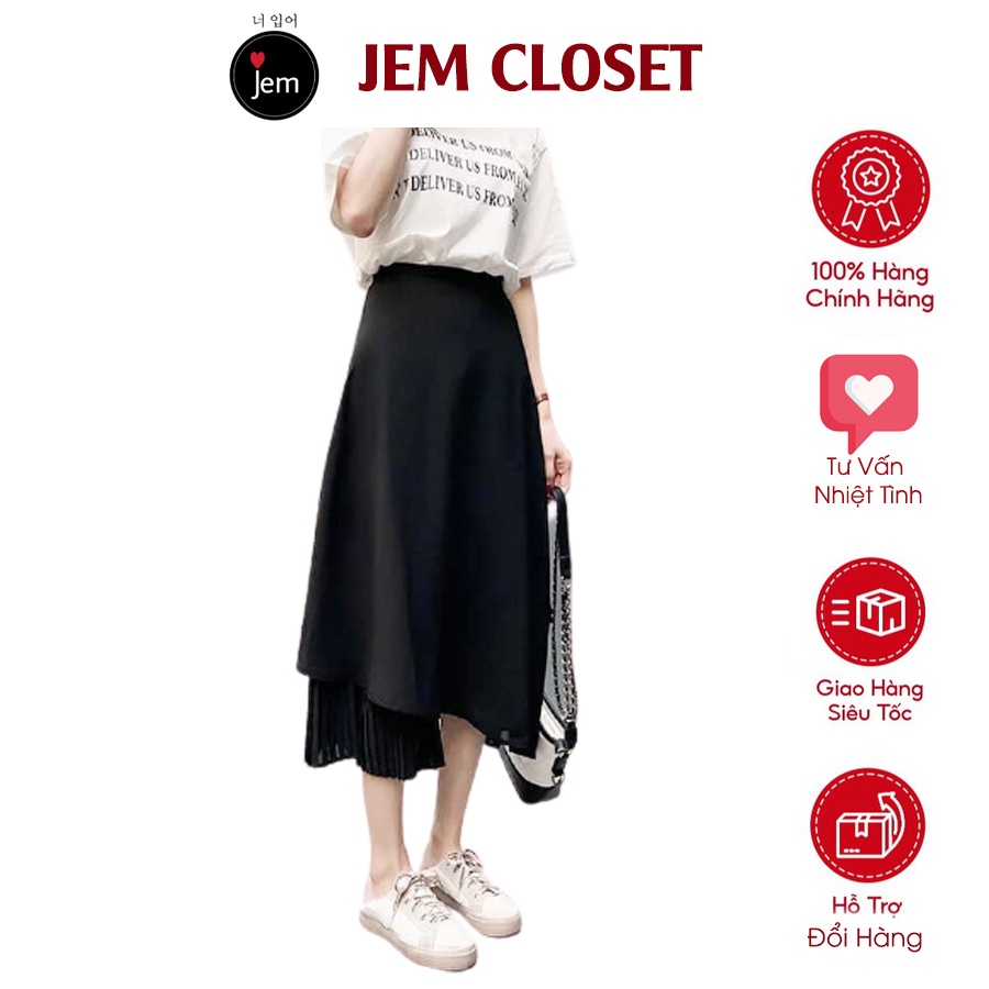 Chân váy lệch xếp li góc váy dài nữ thiết kế phong cách hàn quốc ( Jem Closet )