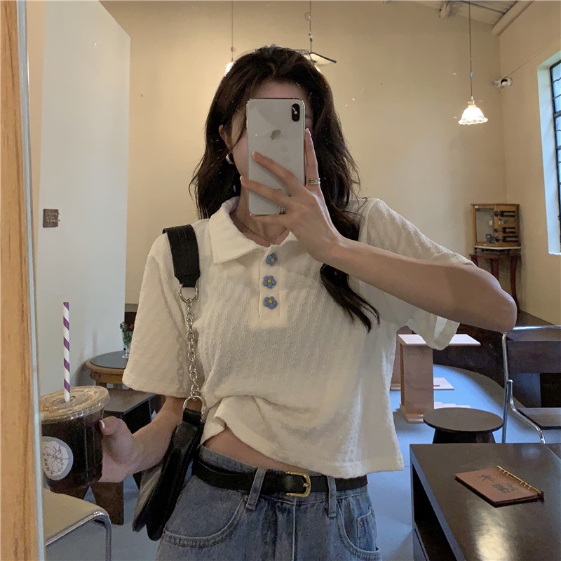 Áo thun ZHELIHANGFEI vải cotton nguyên chất tay ngắn phong cách Hồng Kông thời trang mùa hè cho nữ