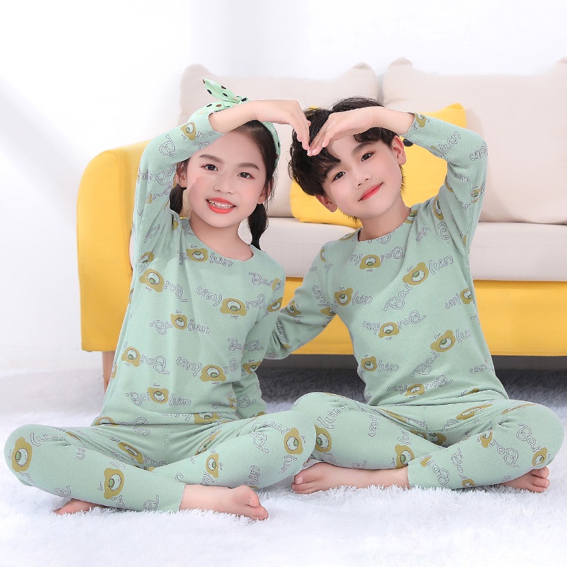 Bộ Đồ Ngủ 2 Món Không Đường May Cỡ Lớn 100-180 Thời Trang Thu Đông Cho Bé Trai