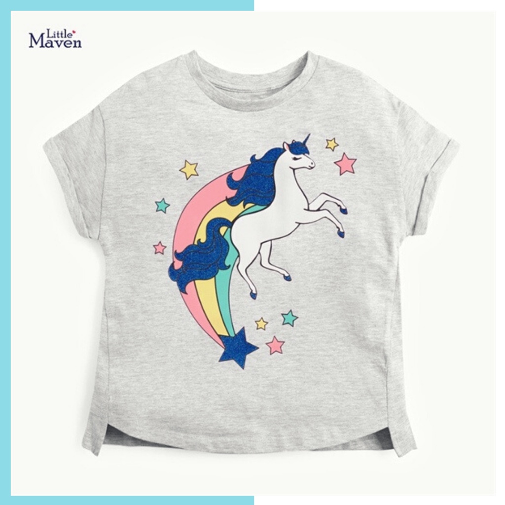 Áo thun hè cotton Little Maven xám Pony cầu vồng 5Y0102 cho bé gái 2-8 tuổi Mẫu mới 2022 - Little Maven Official Store