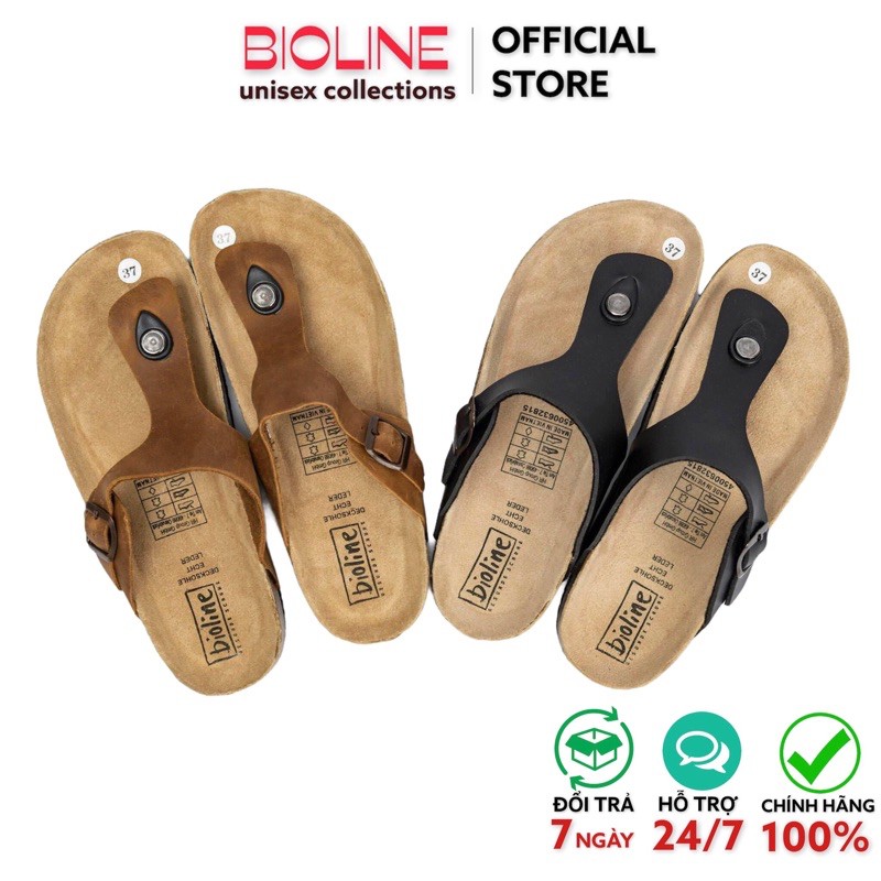 [DA BÒ THẬT] Dép birken xỏ ngón Bioline đế bệt da bò thật unisex mã B07 - Bioline Official