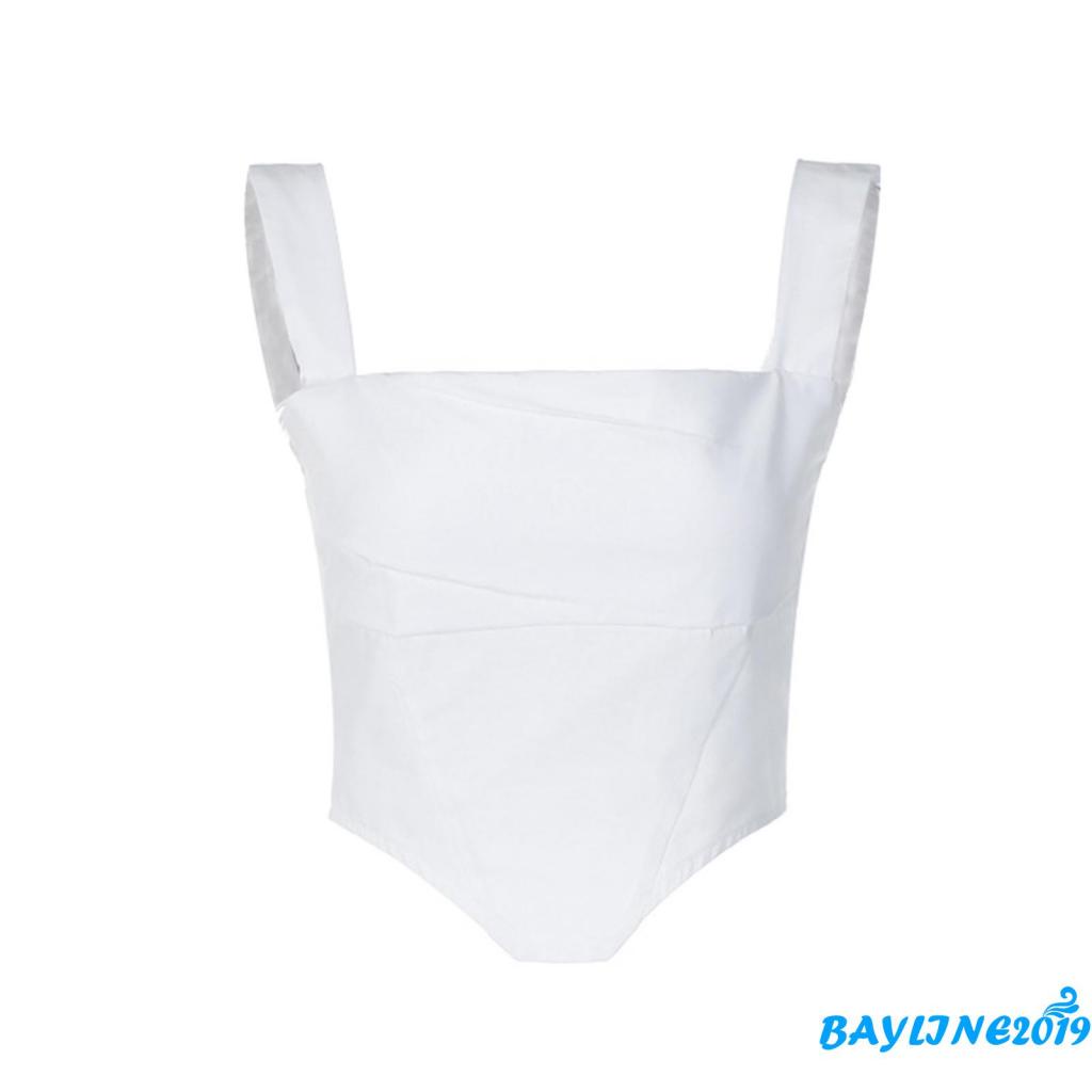 Bay-ladies Áo Tank Top Hai Dây Mỏng Cổ Vuông Màu Trơn Mùa Hè Có Khóa Kéo Hở Lưng Cho Nữ