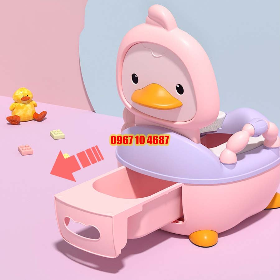 Bô vệ sinh cho bé vịt con CAYABE có đệm ngồi êm ái, tay vịn an toàn, bô ngồi toilet cho bé