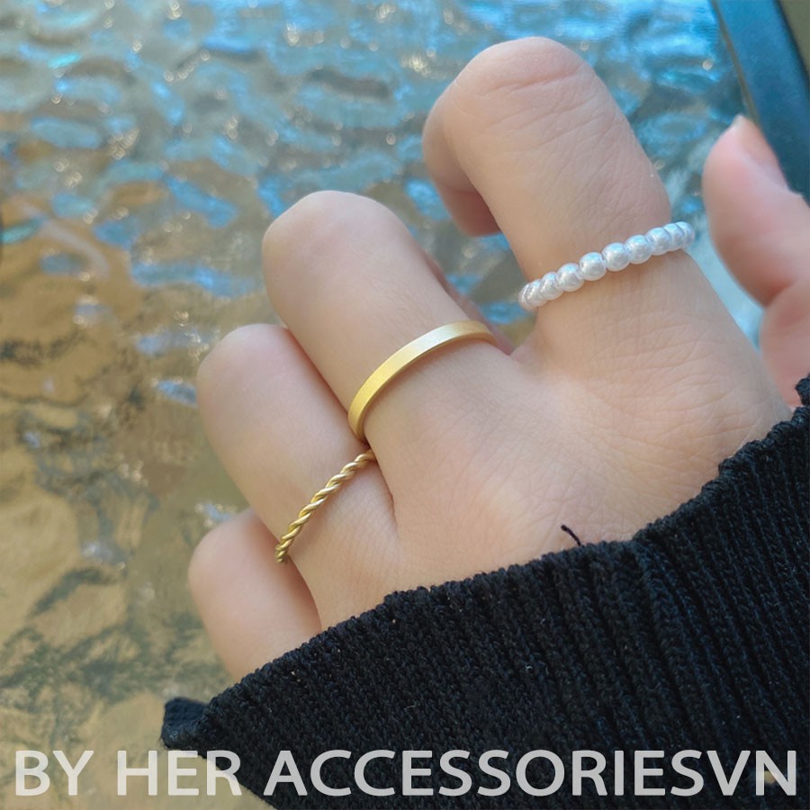 Set nhẫn 4 chiếc dáng mảnh phong cách tối giản cổ điển dành cho nữ HER.ACC N4