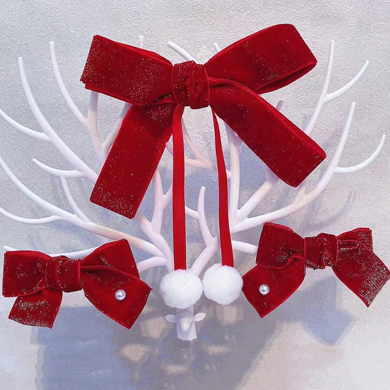 Kẹp Tóc Nơ Vải Nhung Đính Ngọc Trai Nhân Tạo Thời Trang