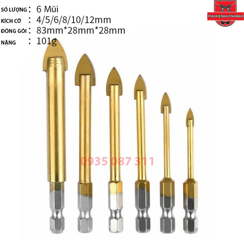 Bộ 6 Mũi khoan kính thủy tinh gạch men gạch đá hoa Phủ Titan