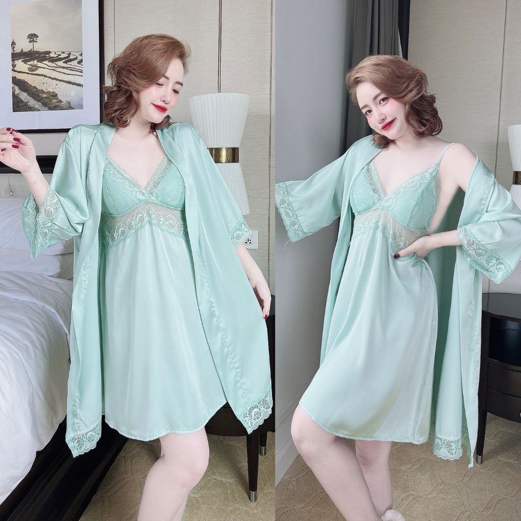 Váy ngủ áo choàng Miky, Váy ngủ sexy lụa Latin Chất Siêu Mát Dáng Siêu Xinh &lt; 60kg
