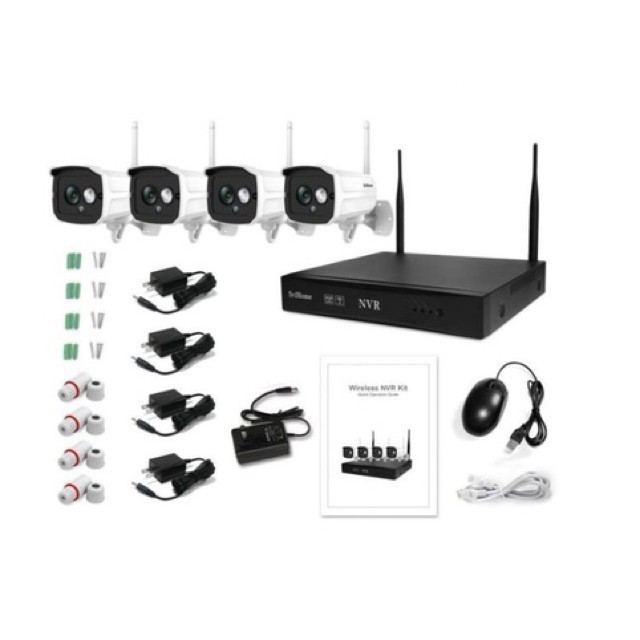 Trọn bộ Kit 4 camera IP SRIHOME NVS001 full HD 1080 + Đầu ghi hình IP 4 kênh